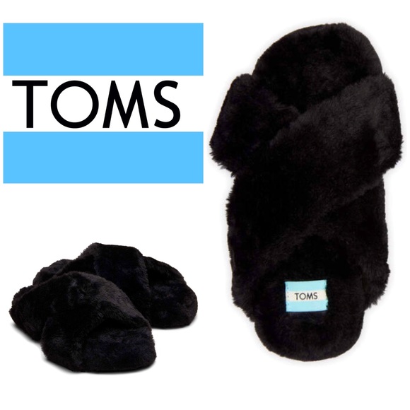 Toms Women's Susie Eva Faux Fur Slip On Slippers Slides Black Size 7 - Picture 1 of 6